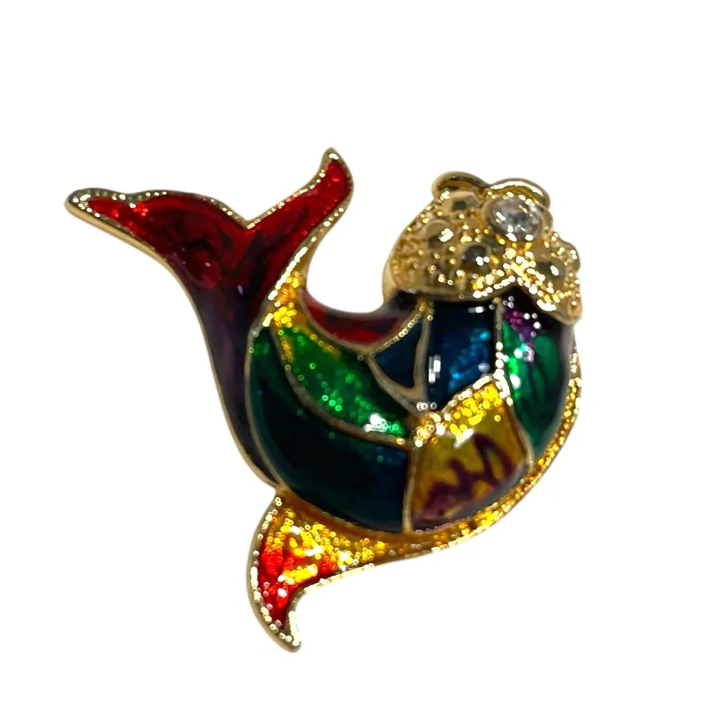 Vintage Enamel Cloisonné Multicolor Koi Fish Tropical Brooch Pin Chic Eclectic‎